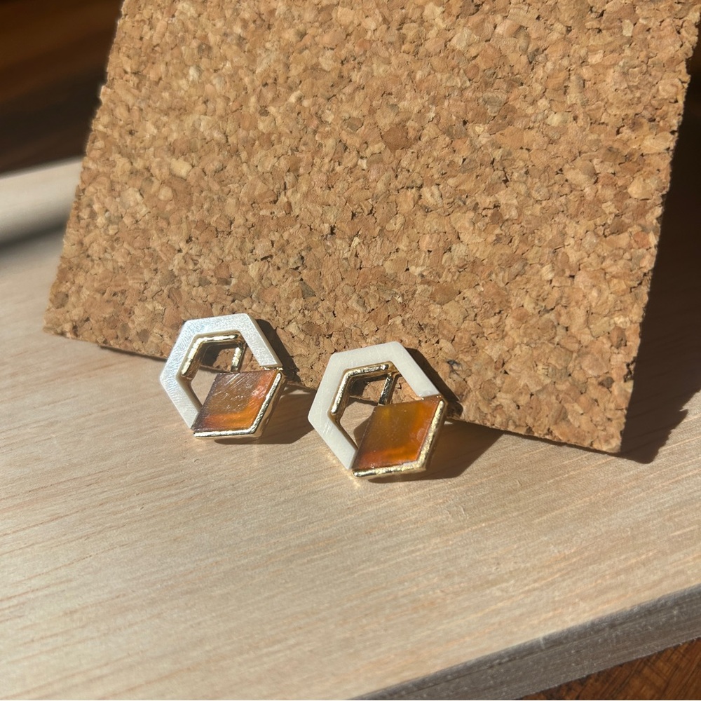 Clip on Earrings Hexagon Gold and Silver